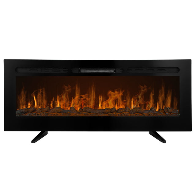 Eleganter, schwarzer Einbau Elektrokamin mit realistischer Flammenanzeige und Holzscheit-Dekor, ideal für moderne Wohnräume und gemütliche Atmosphäre