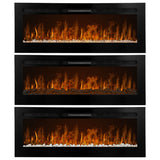 Eleganter Einbau Elektrokamin in Schwarz mit drei Flammenstufen, realistische Feuerdarstellung und dekorativen Steinen für ein modernes Ambiente
