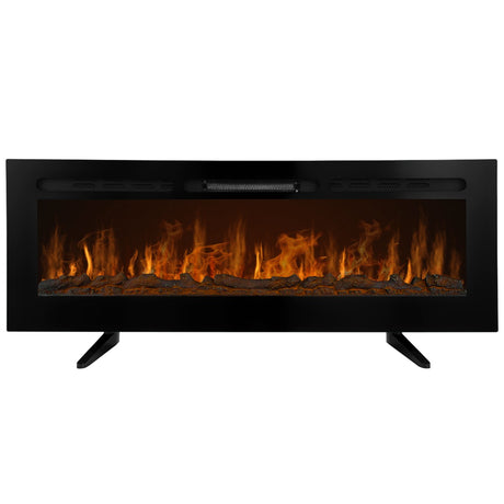 Eleganter, schwarzer Einbau Elektrokamin mit realistischer Flammenoptik, Holzscheiten und modernem, minimalistischen Design für stilvolle Innenräume
