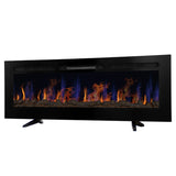 Eleganter Einbau Elektrokamin in Schwarz, 152 cm lang, mit lebendigen, flammenden LED-Effekten in Blau und Orange, ideal für moderne Wohnräume
