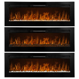 Eleganter Einbau Elektrokamin in Schwarz mit realistischen Flammen, weißen Kieselsteinen und drei verschiedenen Heizstufen für gemütliche Atmosphäre