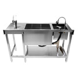Moderne Cocktail-Bar Station aus Edelstahl mit zwei Spülen, Wasserhahn, Ablagefläche und einem eleganten, glänzenden Finish