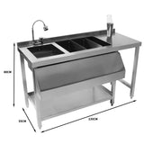 Moderne Cocktail-Bar Station aus Edelstahl mit drei großen Becken, einem Wasserhahn und einer praktischen Ablagefläche, ideal für Partys und Events
