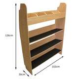 Hochwertiger Werkzeugkasten aus hellem Holz mit drei schwarzen Ablagen und fünf Fächern oben, ideal für die Ford Transit Custom Fahrzeugeinrichtung