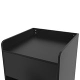 Schwarzer Abfallbehälter und Tablettablage aus Holz mit glatter Oberfläche, abgerundeten Kanten und einem minimalistischen Design für modernen Stil
