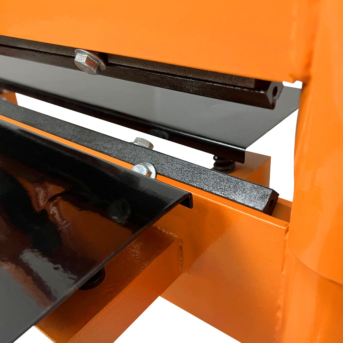 Der T-Mech 430mm Steinknacker zeigt eine robuste orangefarbene Struktur mit schwarzen, glatten Klingen und stabilen Schrauben für präzises Schneiden von Steinen