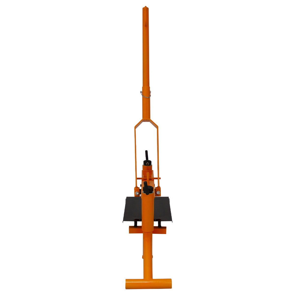 Robuster, orangefarbener Steinknacker mit 430 mm Arbeitsbreite, stabiler Metallkonstruktion und zwei schwarzen, rechteckigen Klappen für präzises Schneiden
