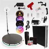 360 Grad Fotokabine mit 115 cm drehbarem Podest, LED-Ringlicht, Fernbedienungen und Zubehör in einem stabilen Koffer, ideal für Events und Fotografie