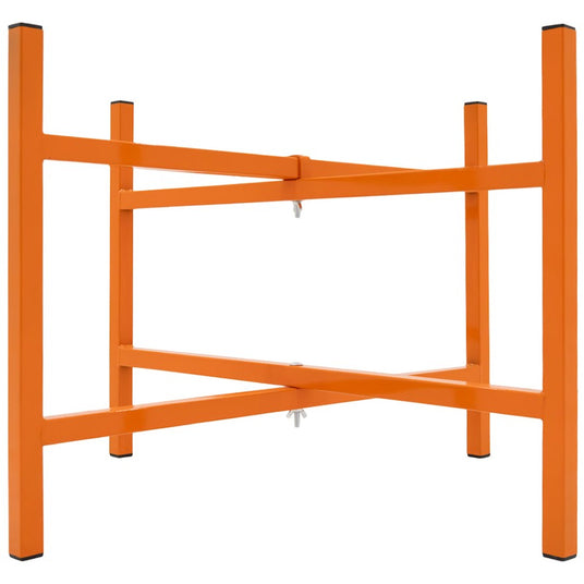 Robuster, orange Tischgestell aus Metall mit quadratischen Beinen und stabilen Querstreben, ideal für verschiedene Tischplatten und Anwendungen