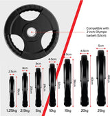 Schwarze Gummi-Hantelscheiben mit Tri-Grip-Design, erhältlich in 2 x 2,5 kg, ideal für olympische Langhanteln, rutschfeste Oberfläche und robustes Material