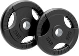 Schwarze Gummihantelscheiben mit Tri-Grip-Design, 2x25kg, 50mm Durchmesser, rutschfeste Oberfläche und klare Gewichtsanzeige für sicheres Training