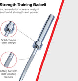Olympische Hantelstange aus solidem verchromtem Stahl, mit rutschfester Griffoberfläche und drehbaren Enden für flexibles Training