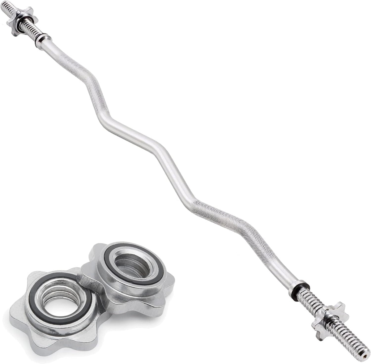 Kraftvolle Body Revolution EZ Curl Stange 1.2m aus robustem Stahl mit glänzender Oberfläche und zwei Spinlock-Verschlüssen für sicheres Training