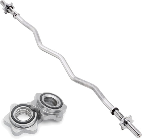Kraftvolle Body Revolution EZ Curl Stange 1.2m aus robustem Stahl mit glänzender Oberfläche und zwei Spinlock-Verschlüssen für sicheres Training
