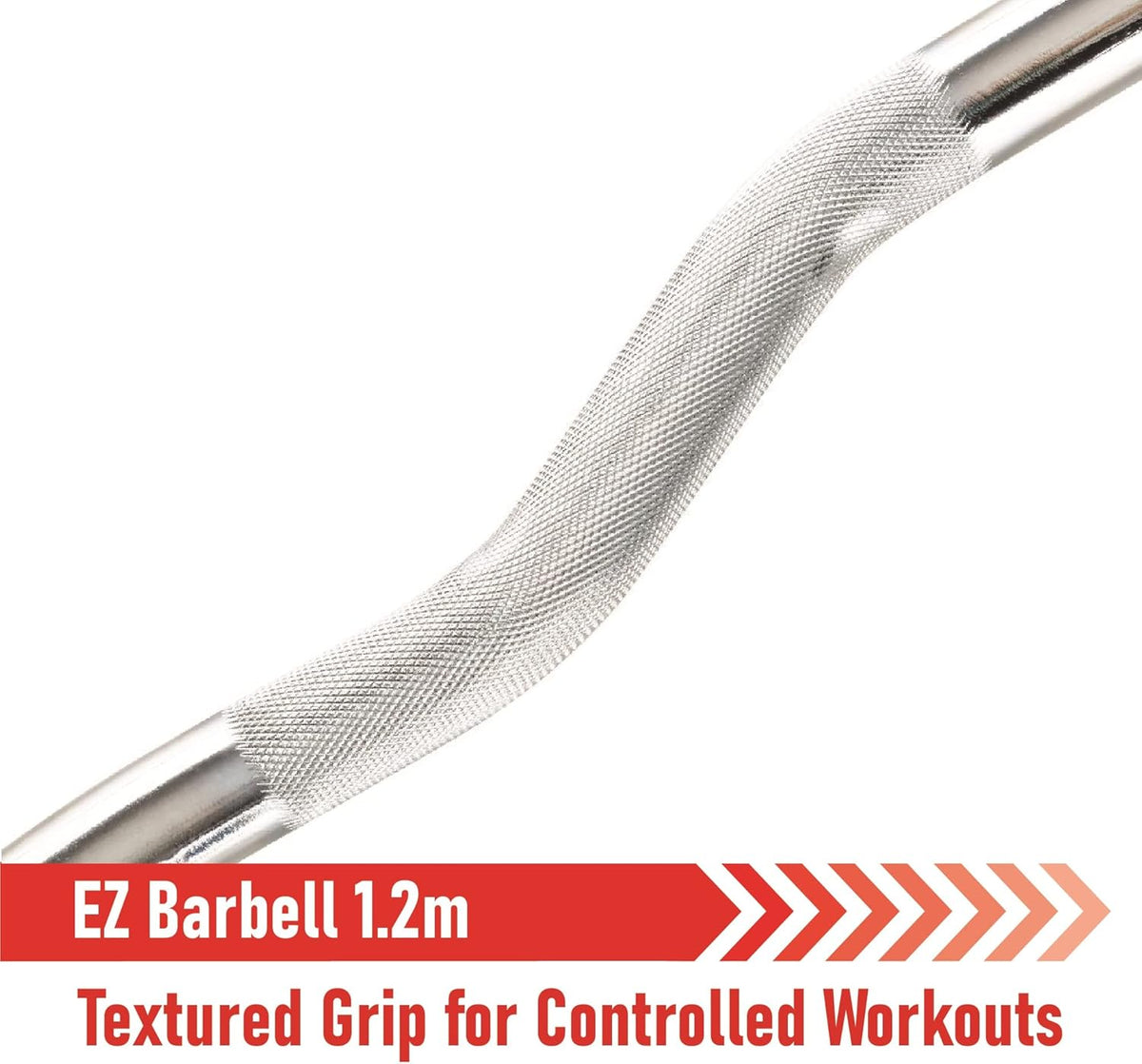 EZ Curl Stange 1,2 m aus glänzendem Stahl mit rutschfestem, strukturiertem Griff für kontrollierte Workouts und Spinlock-Verschlüssen