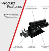 Schwarze T-Bar Landmine von Body Revolution, aus robustem Stahl, geeignet für verschiedene Übungen, rostbeständige Beschichtung, einfach zu installieren und zu verwenden