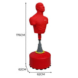 Freistehender Boxdummy in Rot mit muskulösem Oberkörper, 176 cm hoch und 62 cm Durchmesser, ideal für Boxtraining und Selbstverteidigung