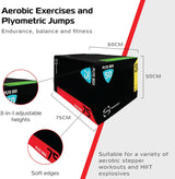 Große Body Revolution Plyo Box in Schwarz mit grünen und roten Akzenten, 3-in-1 höhenverstellbar, ideal für Aerobic- und Plyometrie-Übungen