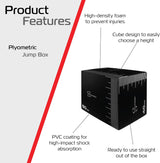 Schwarze Plyo Box aus hochdichtem Schaumstoff mit PVC-Beschichtung, würfelförmig für einfache Höhenwahl, ideal für plyometrisches Training