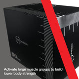 Schwarze Plyo Box mit weißen Markierungen, 50 cm hoch, ideal für das Training großer Muskelgruppen im Unterkörper, robust und rutschfest