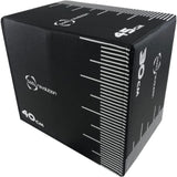 Schwarze Plyo Box von Body Revolution mit Maßstab, 30 cm, 40 cm und 45 cm hoch, aus strapazierfähigem Material für sicheres Training