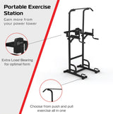 Schwarze Power Tower für Schwerlasttraining mit stabilen Griffen, verstellbaren Halterungen und robustem Design für effektives Ganzkörpertraining