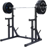 Schwarzer Squat Rack von Body Revolution mit einer Langhantel und Gewichten, ideal für Krafttraining und Fitnessübungen, stabil und robust