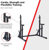 Schwarzer Squat Rack von Body Revolution mit stabiler Konstruktion, verstellbaren Halterungen und modernem Design für effektives Krafttraining