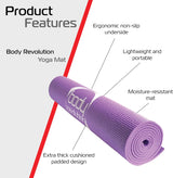 Lila Yogamatte von Body Revolution, rutschfeste Unterseite, extra dicke Polsterung, leicht und feuchtigkeitsbeständig, ideal für Yoga und Fitness