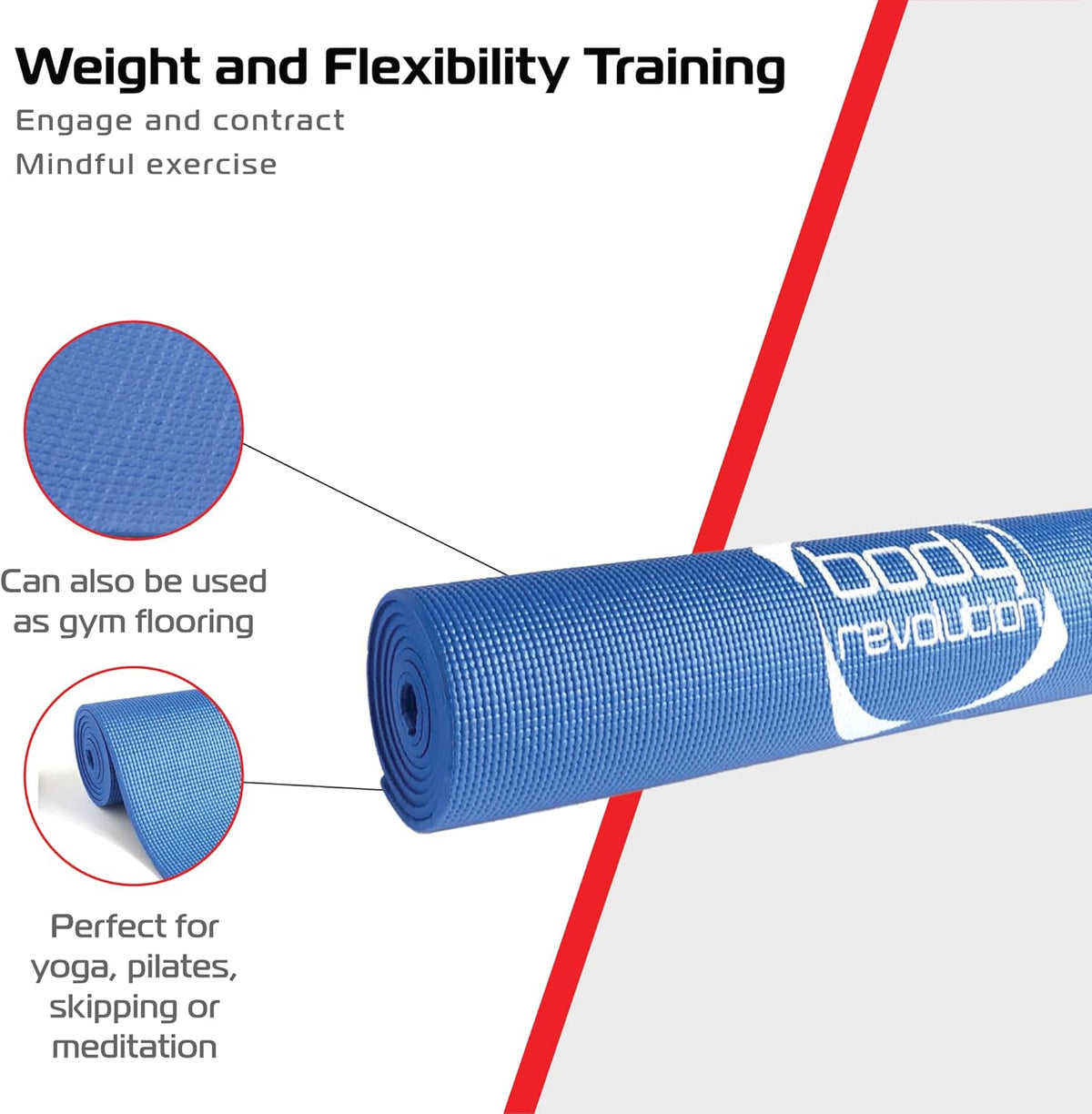 Blaue Yogamatte mit rutschfester, strukturierter Oberfläche, ideal für Yoga, Pilates und als Gymnastikboden, vielseitig einsetzbar