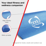 Blaue Yogamatte aus hochdichtem Schaumstoff, rutschfest mit strukturiertem Muster, ideal für Fitness und Wellness, leicht aufrollbar