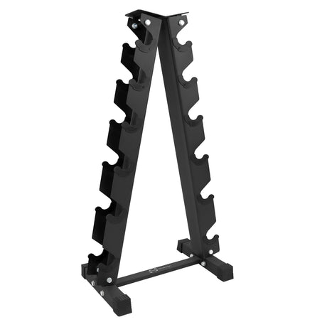 Schwarzer, stabiler Kurzhantelständer mit sechs Ablagefächern, aus robustem Metall, ideal für Fitnessstudios und Heimtraining