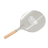 Edelstahl-Pizzaschaufel mit Holzgriff, glänzende Oberfläche, ideal zum Herausnehmen von Pizzen aus dem Premium Outdoor-Pizzaofen