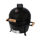 Kamado-Ofen Holzkohlegrill von Fresh Grills, 40,6 cm, mit schwarzer, strukturiertem Gehäuse, Holzgriffen und Temperaturanzeige für perfektes Grillen