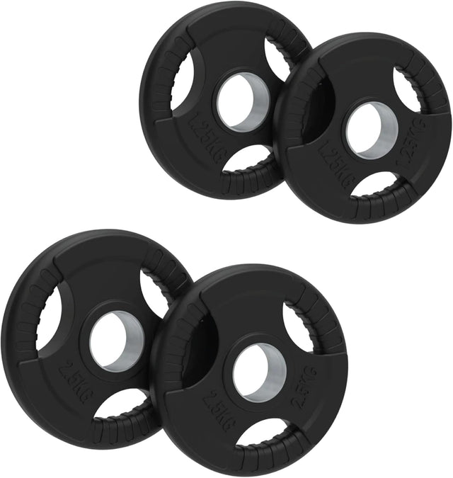 Schwarze Olympische Hantelscheiben mit Tri-Grip-Griffen, 7,5 kg, aus robustem Gummi, runde Form, ideal für Krafttraining und Fitnessübungen