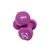 Lila Neopren Hanteln mit 6 kg Gewicht, rutschfester Griff und hexagonaler Form, ideal für Fitness und Krafttraining, auf weißem Hintergrund