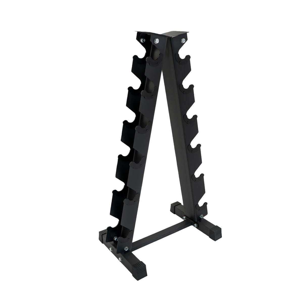 Schwarzer, stabiler Hantelständer aus Metall mit Platz für mehrere Neoprenhanteln, ideal für ein ordentliches Fitness-Setup zu Hause