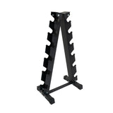 Schwarzer, stabiler Hantelständer aus Metall mit Platz für mehrere Neoprenhanteln, ideal für ein ordentliches Fitness-Setup zu Hause