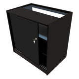 Schwarzes Iris LED Verkaufstheken-Set CM60 + B900 mit glatter Oberfläche, abschließbarem Schrank und offener Ablage für optimale Präsentation
