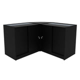 Schwarzes Iris LED Verkaufstheken-Set CM60 + B900, zwei Ecken mit gläsernen Oberflächen und abschließbaren Türen, modern und funktional