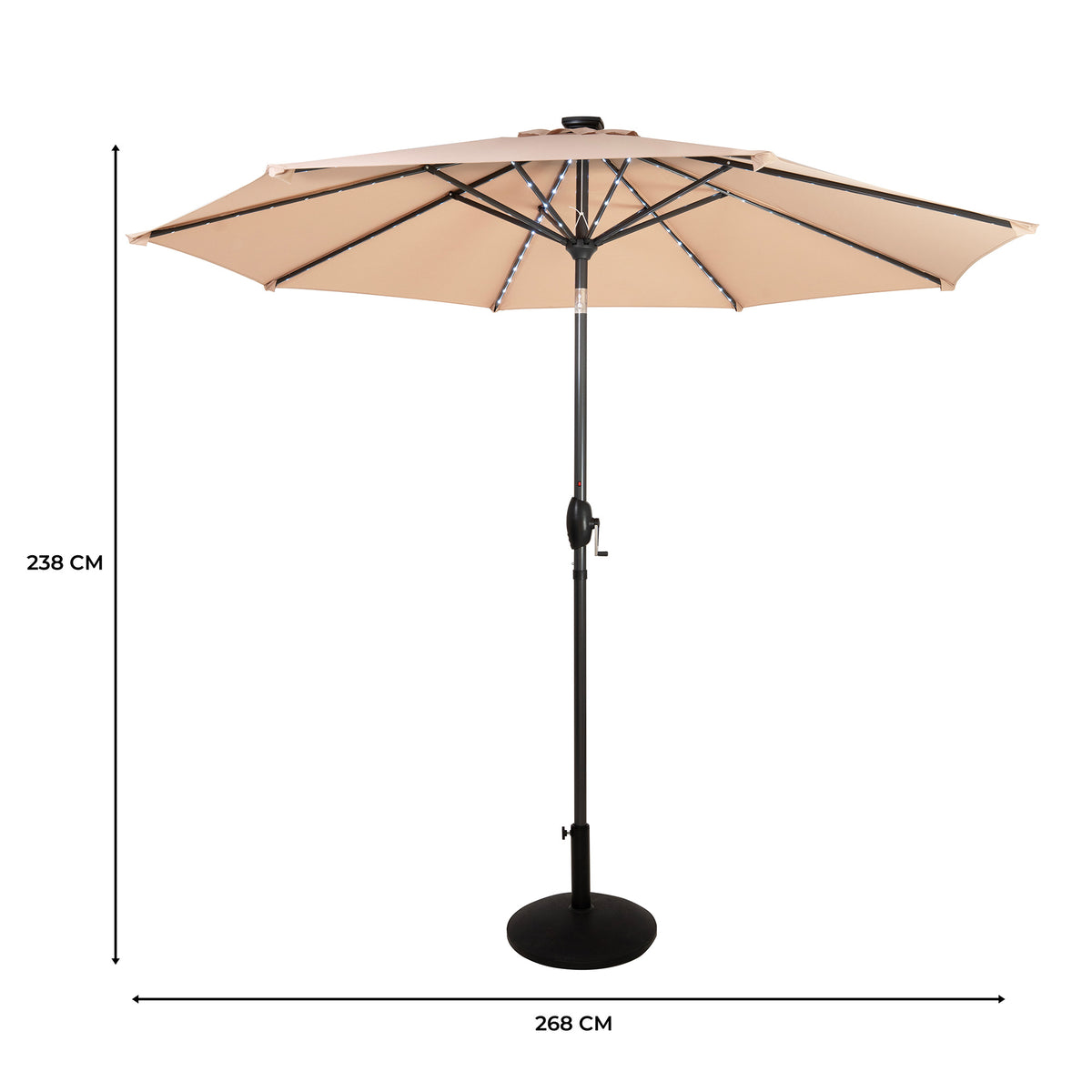 LED-Kipp-Sonnenschirm 2,7m mit Ständer - Beige