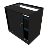 Schwarzes LED Verkaufstheken-Set mit glatter Oberfläche, abschließbarem Schrank und offenen Regalen, ideal für Verkaufsräume und Ausstellungen
