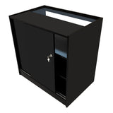 Schwarzes Adonis LED Ladentheke Set mit zwei Regalen, einer verschließbaren Tür und einer eleganten, glatten Oberfläche für moderne Verkaufsräume