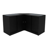 Schwarzes Andromeda LED Verkaufstheken-Set LM60 + C900, moderne, eckige Form mit Glasoberflächen und geschlossenen Fächern für optimale Präsentation