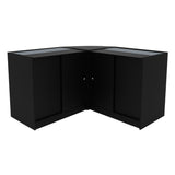 Elegantes Verkaufstheken-Set in Schwarz mit Glasoberflächen, ideal für die Präsentation von Produkten in einem modernen Verkaufsraum