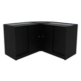 Schwarzes Demeter LED Verkaufstheken-Set mit gläsernen Oberflächen, modernem Design und praktischen Schiebetüren für optimalen Stauraum