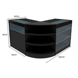 Schwarzes Demeter LED Verkaufstheken-Set mit gläsernen Regalen, abgerundeten Ecken und modernen, eleganten Linien, ideal für Verkaufsräume