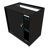 Schwarzes LED-Verkaufstheken-Set mit Glastür, elegantem Design und zwei Regalen für optimale Präsentation und Stauraum