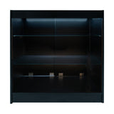 Schwarzes Aries LED Verkaufstheken-Set mit zwei Regalen, elegantem Design und glatten Glasflächen, ideal für Verkaufsräume und Ausstellungen