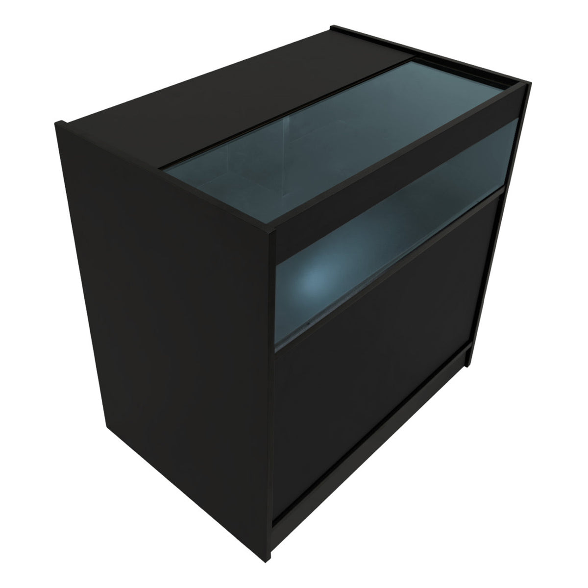Schwarzes Europa LED Verkaufstheken-Set mit Glasoberfläche, modernem Design und klaren Linien, ideal für Verkaufsräume und Ausstellungen